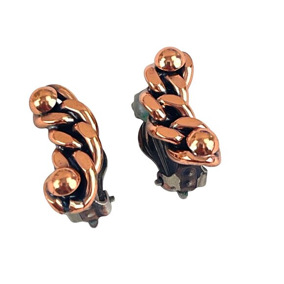 Renoir 1950s Style MCM Chain Link Vintage Copper Braided Clip-On Earrings - Picture 6 of 9